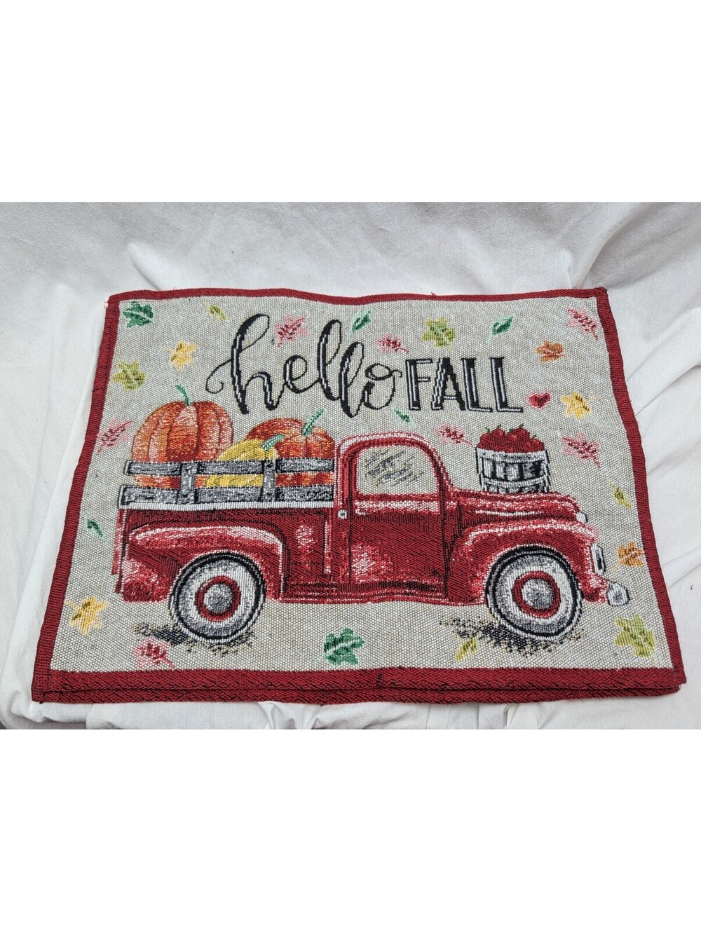 Placemat Pickup Truck Red Pumpkin Tapestry Holiday Fall Perfect Harvest 12.5x17